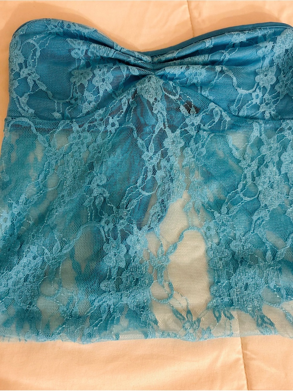SHEIN Teal Lace Strapless Bustier Crop Top